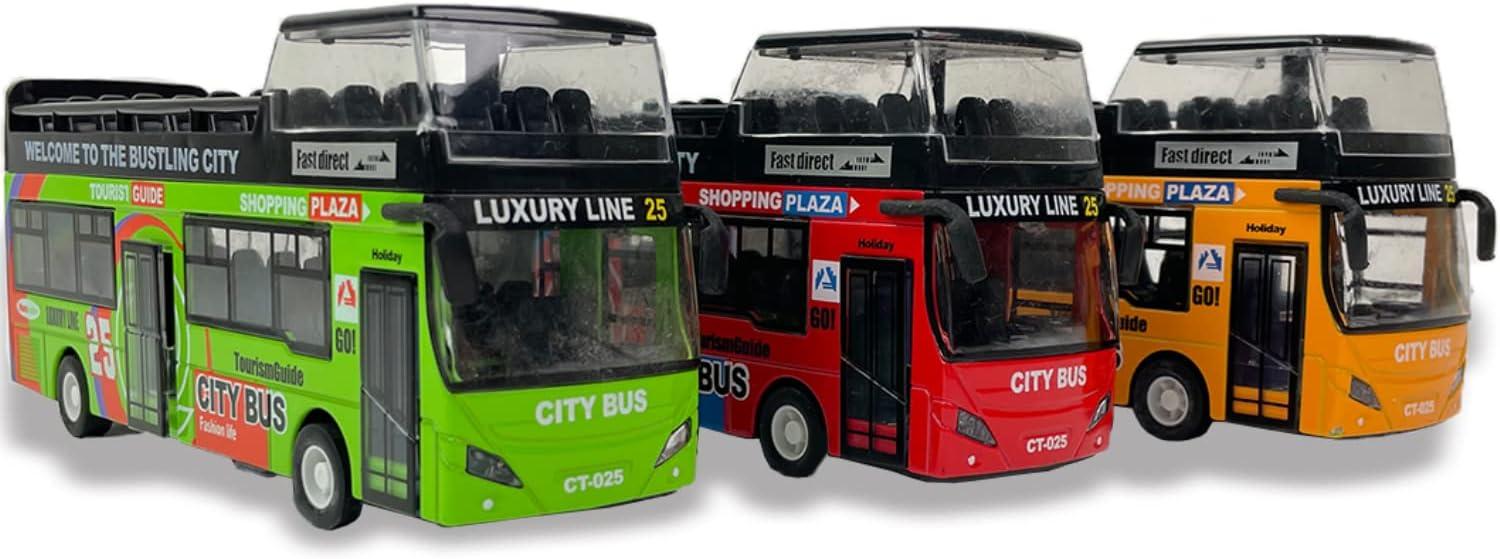 image:imageLiberty Imports 132 Scale Die Cast Sightseeing Tour Bus Toy Pull Back Vehicles Mini Double Decker Tourist Open Top Bus Model Car Pullback Action Toys with Lights and Music RedRed