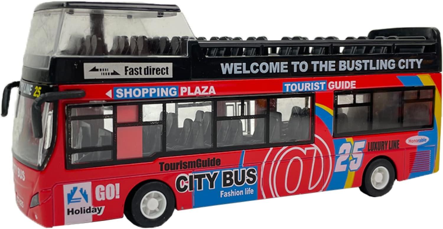 image:imageLiberty Imports 132 Scale Die Cast Sightseeing Tour Bus Toy Pull Back Vehicles Mini Double Decker Tourist Open Top Bus Model Car Pullback Action Toys with Lights and Music RedRed