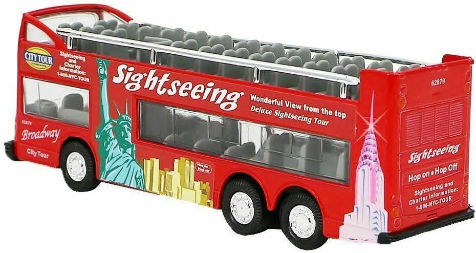 image:imageLiberty Imports 132 Scale Die Cast Sightseeing Tour Bus Toy Pull Back Vehicles Mini Double Decker Tourist Open Top Bus Model Car Pullback Action Toys with Lights and Music RedNyc Tour
