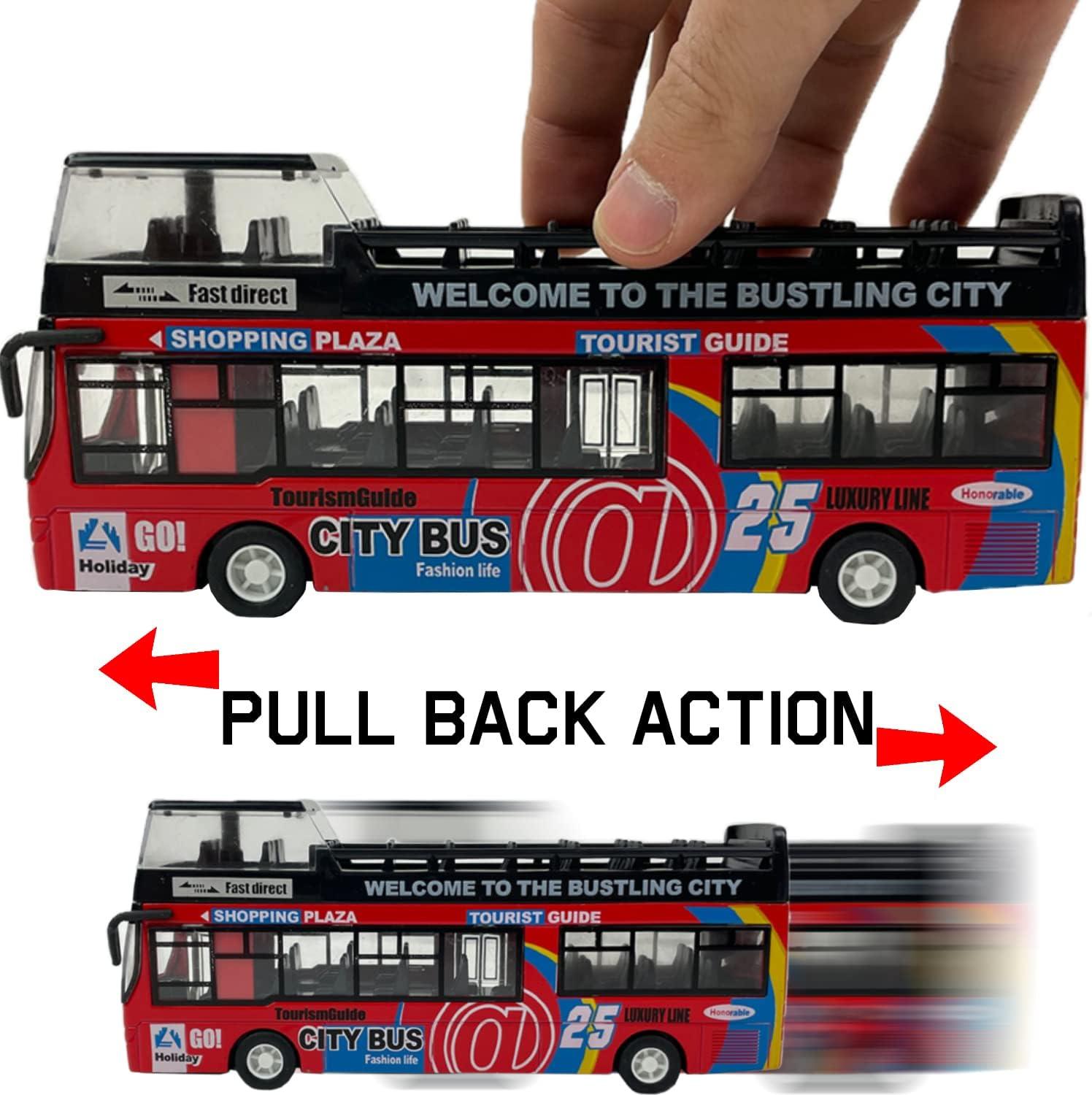 image:imageLiberty Imports 132 Scale Die Cast Sightseeing Tour Bus Toy Pull Back Vehicles Mini Double Decker Tourist Open Top Bus Model Car Pullback Action Toys with Lights and Music RedRed