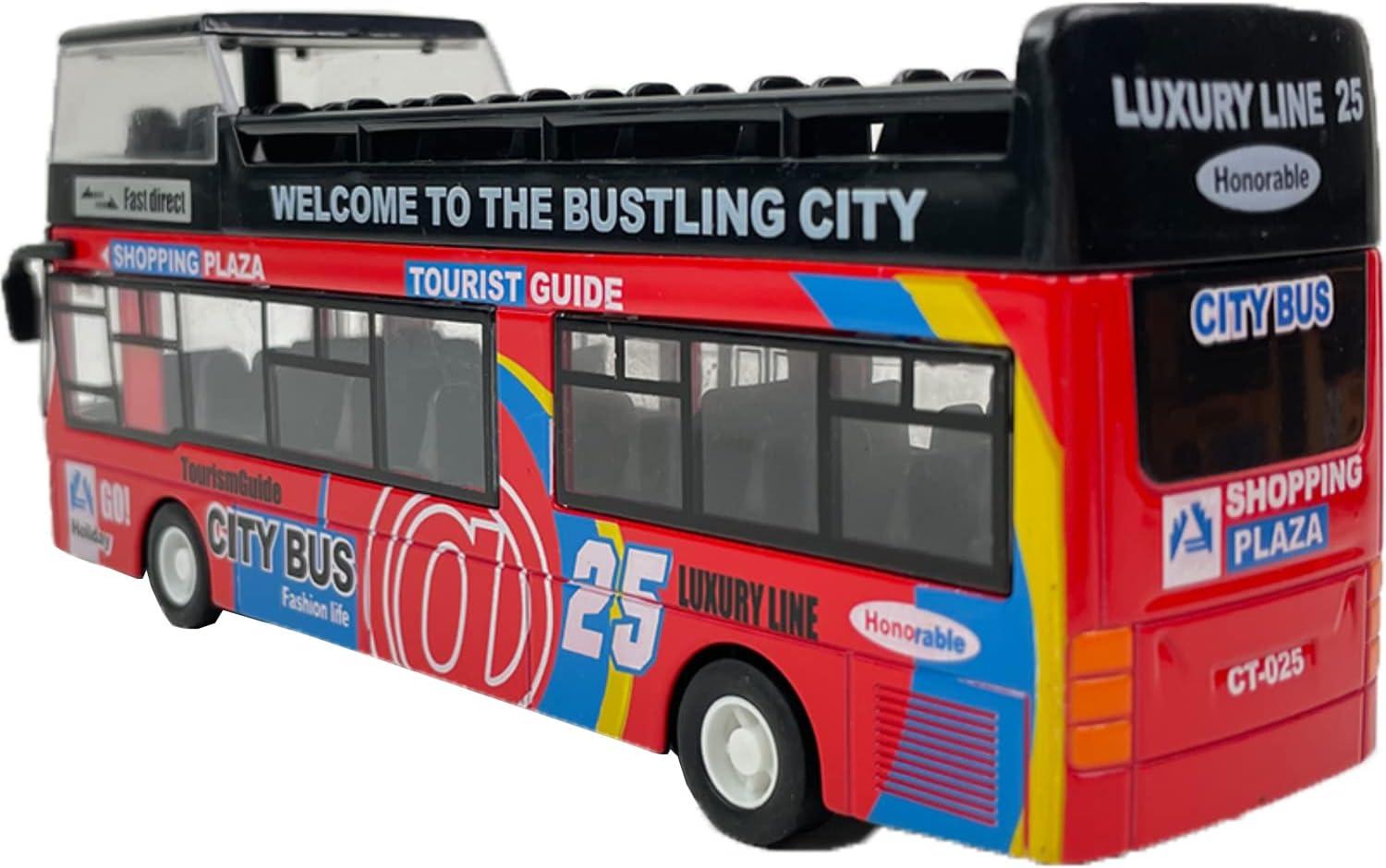 image:imageLiberty Imports 132 Scale Die Cast Sightseeing Tour Bus Toy Pull Back Vehicles Mini Double Decker Tourist Open Top Bus Model Car Pullback Action Toys with Lights and Music RedRed