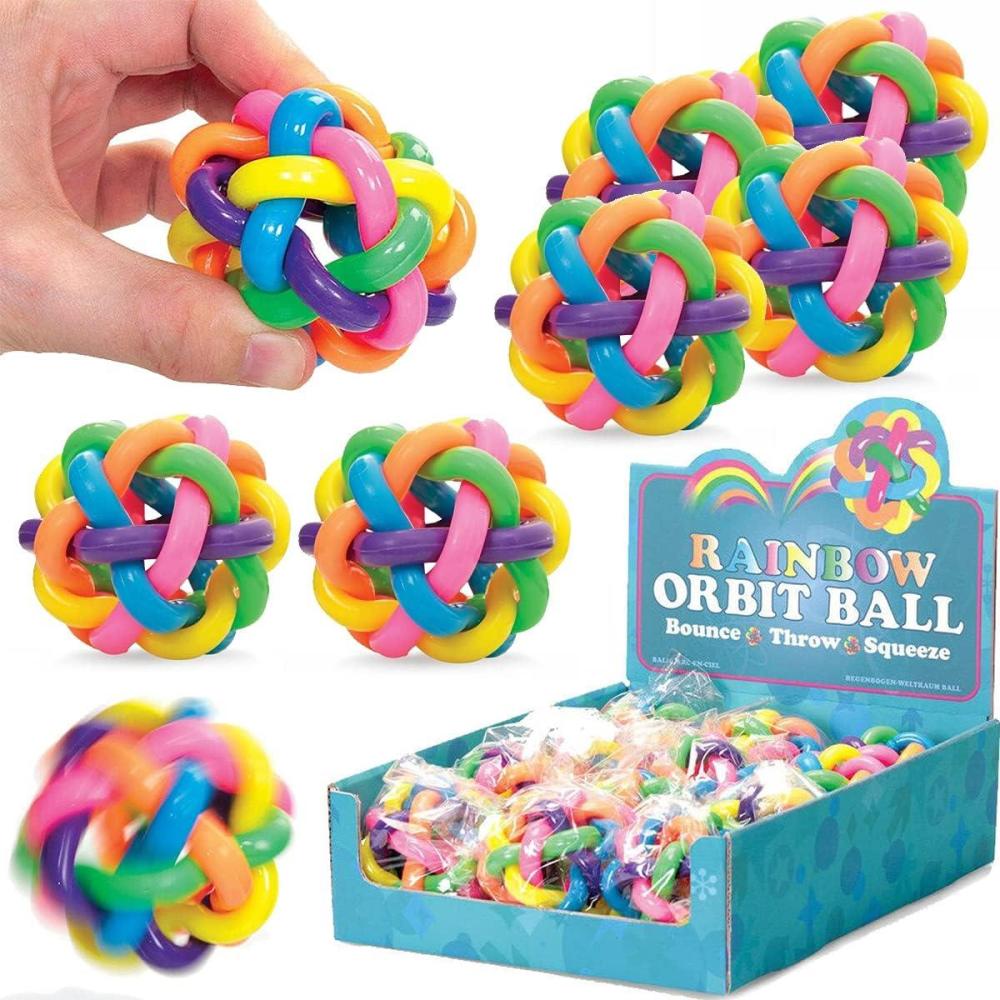 image:image12 PCS Rainbow Bouncy Fidget Orbit Balls Stress Relief Rubber Sensory Fiddle Squeeze Atom Toys Ideal for Kids and Adults Party Favors