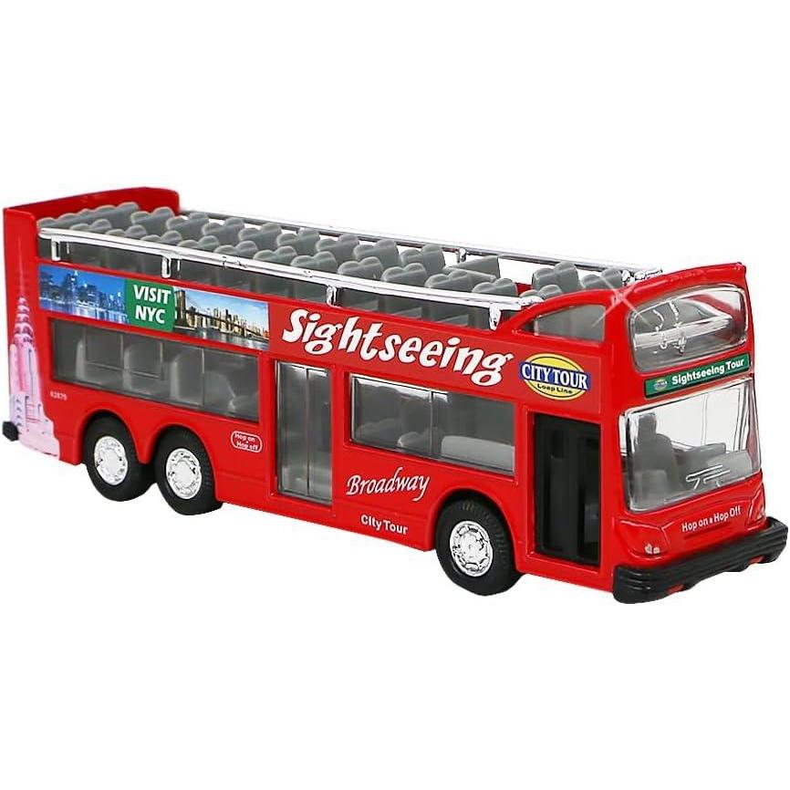 image:imageLiberty Imports 132 Scale Die Cast Sightseeing Tour Bus Toy Pull Back Vehicles Mini Double Decker Tourist Open Top Bus Model Car Pullback Action Toys with Lights and Music RedNyc Tour
