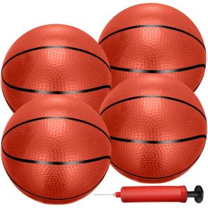 4 Pack Mini Basketballs for Mini Hoops, 6 Inch Inflatable PVC Basketball Balls with Pump & Needle, Rubber-Like Textured Grip, Indoor Outdoor Replacement Balls for Door, Pop-A-Shot & Trampoline Hoops