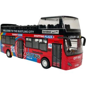 Liberty Imports 1:32 Scale Die Cast Sightseeing Tour Bus Toy Pull Back Vehicles | Mini Double Decker Tourist Open Top Bus Model Car | Pullback Action Toys with Lights and Music (Red)(Red)