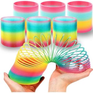 Liberty Imports 6 Pack: Large Magic Rainbow Coil Springs – 4″ Classic Plastic Neon Plastic Walking Spring Toy, Bulk Kids Novelty Party Favor Supplies
