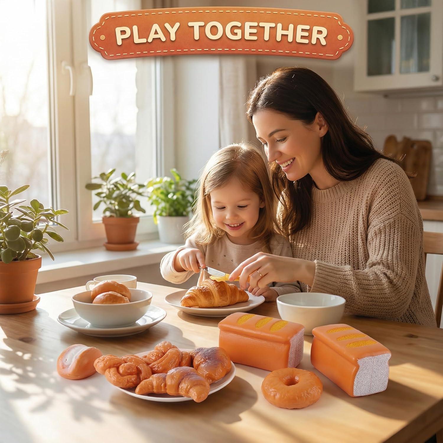 image:image12 PCS Fake Bread Pastries Set Life Sized Plastic Pretend Play Food Toy Kids Bakery Grocery Kitchen Playset
