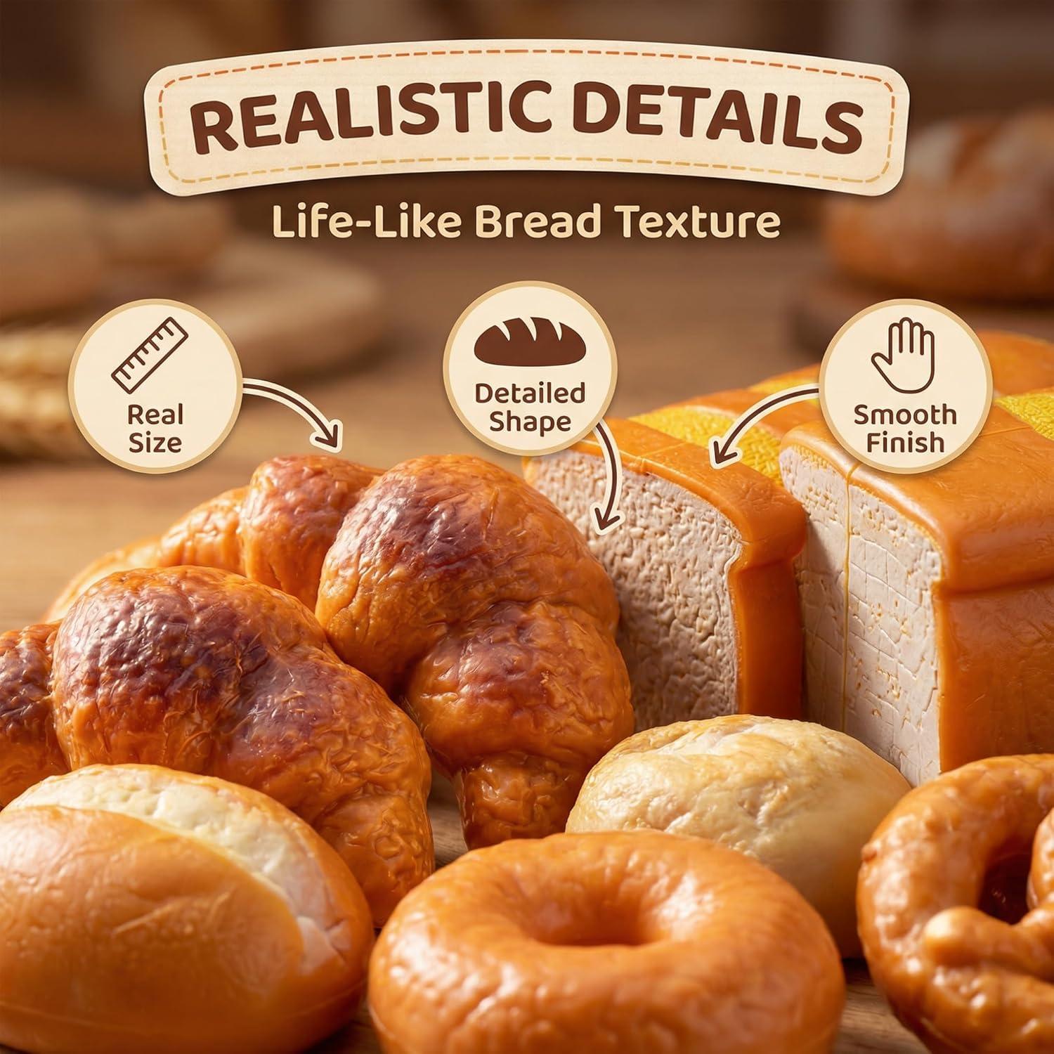 image:image12 PCS Fake Bread Pastries Set Life Sized Plastic Pretend Play Food Toy Kids Bakery Grocery Kitchen Playset