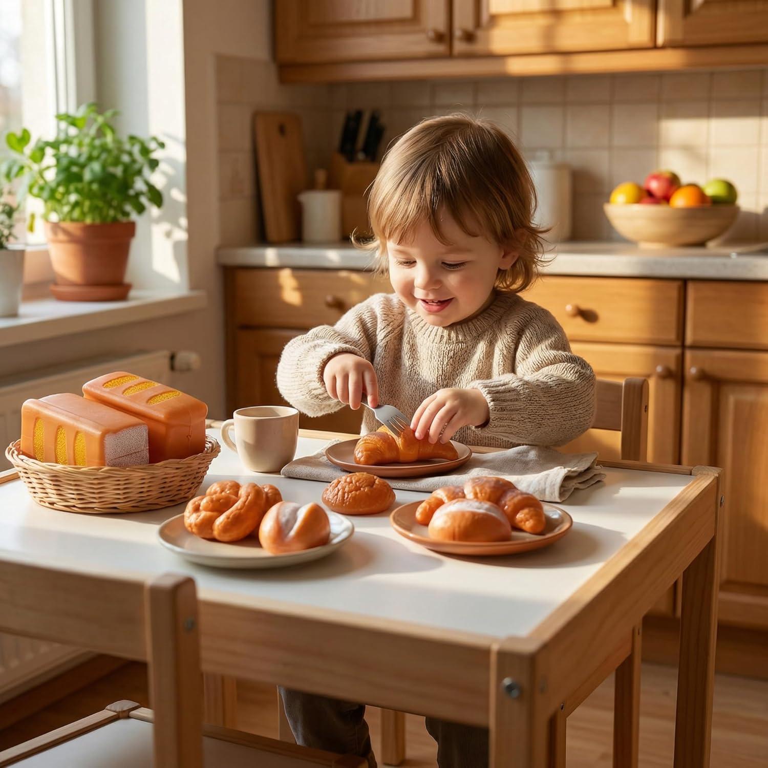 image:image12 PCS Fake Bread Pastries Set Life Sized Plastic Pretend Play Food Toy Kids Bakery Grocery Kitchen Playset