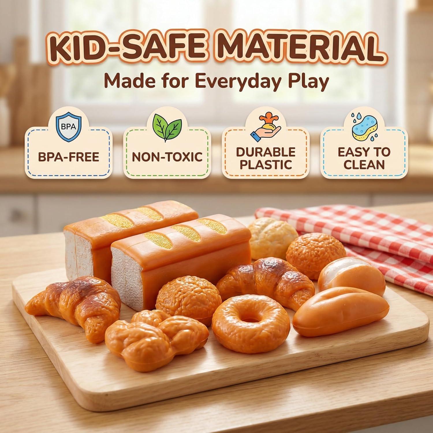 image:image12 PCS Fake Bread Pastries Set Life Sized Plastic Pretend Play Food Toy Kids Bakery Grocery Kitchen Playset