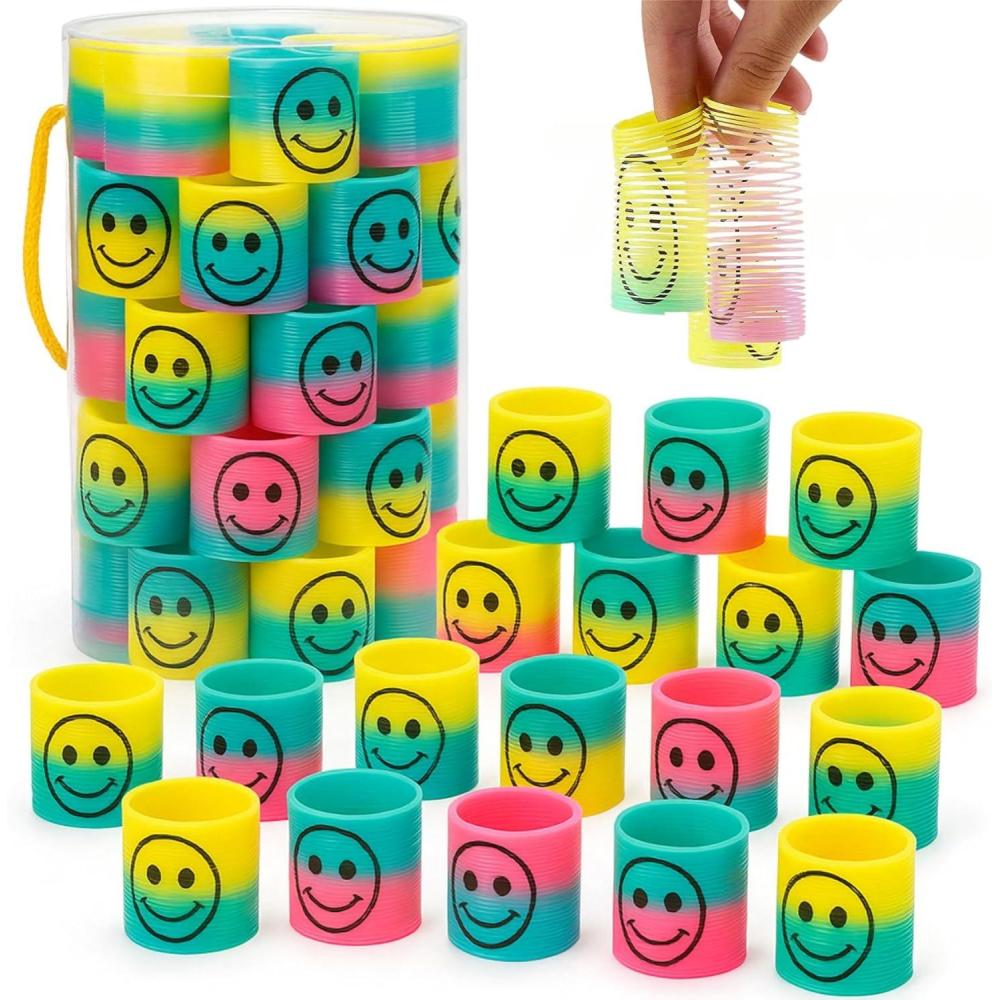 image:image72 PCS Mini Emoticon Smile Happy Face Rainbow Springs Party Favors in Storage Bucket  Bulk Set of Plastic Magic Coil Stretch Stress Toys for Kids Birthdays Carnival Prizes Goodie Bag Stuffers