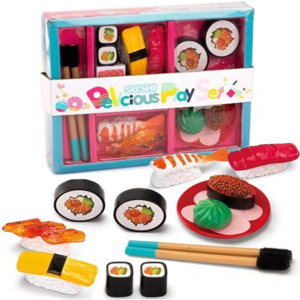 image:imageAuthentic Japanese Sushi Bento Box Pretend Play Dinner Food Set 19 Piece Cutting Food Toy Play Set for Kids