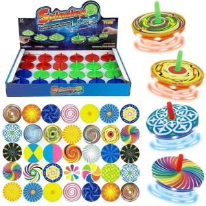 24 PCS Light Up Mini Spinning Tops LED Hand Spinners Toys with Colorful DIY Stickers Design Your Own – Novelty Bulk Stocking Stuffers Party Favors