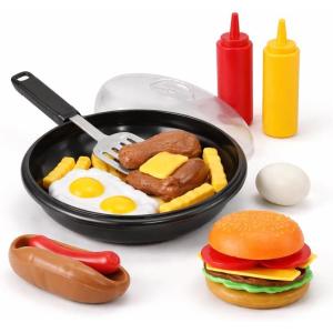 25 PCS Play Food Kids Toy Set with Frying Pan Skillet and Spatula – Kitchen Cooking Pretend Play Toy Grill Set for Toddlers Kids
