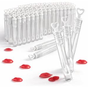 48 Pack Mini Heart Bubble Wands – Wedding Party Favors, Anniversary Celebration Supplies, 4” Bubble Tubes with Heart Wand for Bridal Showers, Birthdays & Special Events (White)(White)
