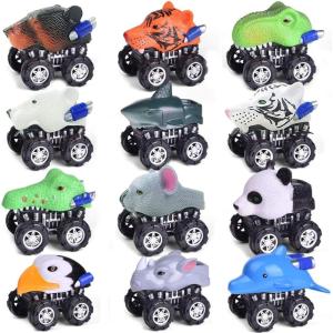 Liberty Imports 12 Pack Monster Truck Pull Back Cars, Large Animal Toy Pullback Racers Vehicles Party Favors Play Set for Kids, Boys, Toddlers