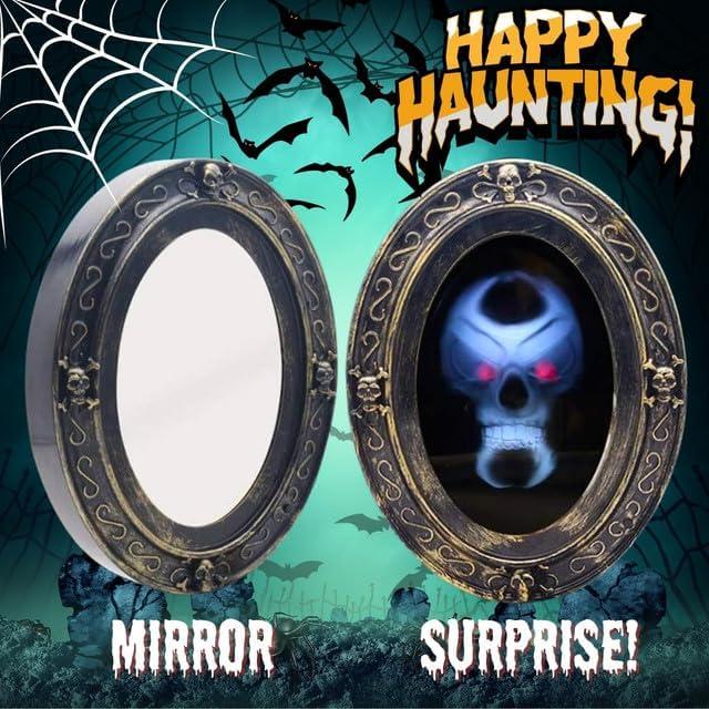 image:imageLiberty Imports Scary Motion Activated Skull Haunted Mirror with Creepy Sound and Light Horror Prop for Indoor Halloween Party Decorations