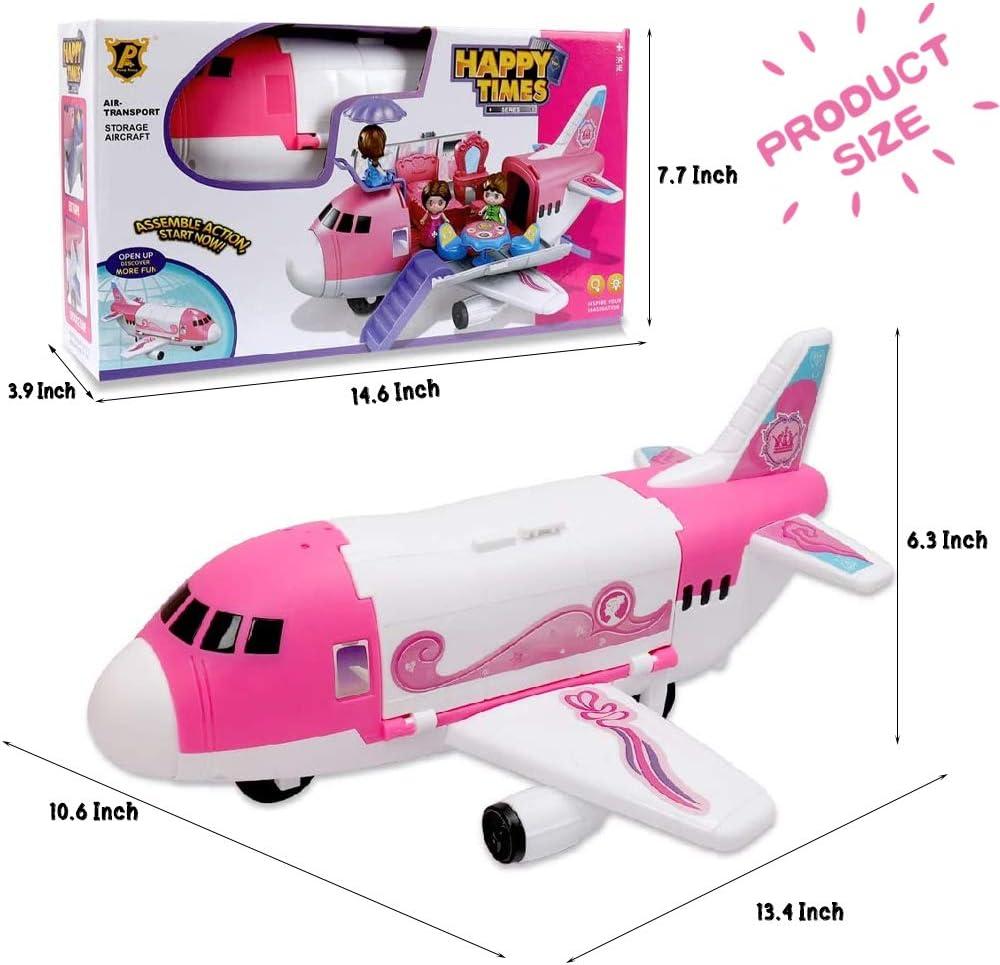 image:imagePink Airplane Toy Private Jet Transport Cargo Vehicle Big Large Aircraft Plane with Figures and Beauty Accessories Pretend Playset for Toddler Girls