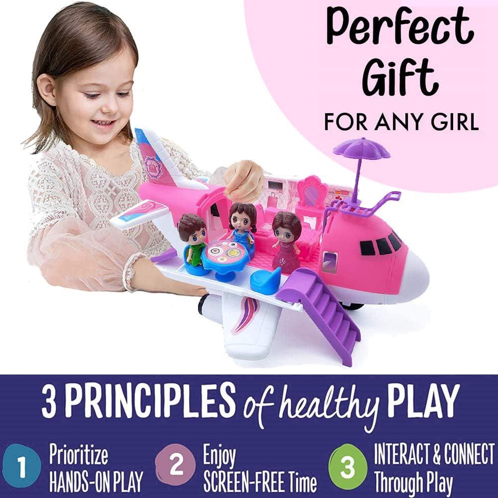 image:imagePink Airplane Toy Private Jet Transport Cargo Vehicle Big Large Aircraft Plane with Figures and Beauty Accessories Pretend Playset for Toddler Girls