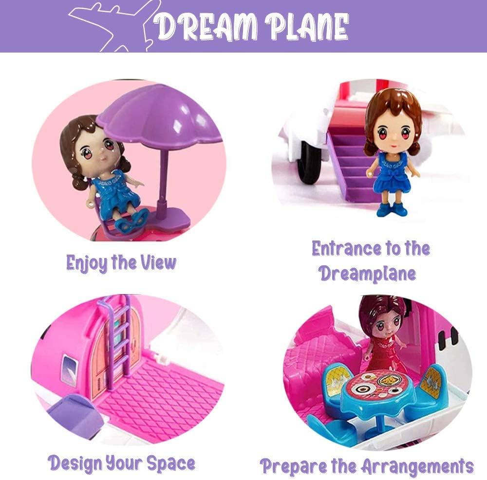 image:imagePink Airplane Toy Private Jet Transport Cargo Vehicle Big Large Aircraft Plane with Figures and Beauty Accessories Pretend Playset for Toddler Girls