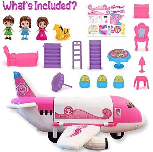 image:imagePink Airplane Toy Private Jet Transport Cargo Vehicle Big Large Aircraft Plane with Figures and Beauty Accessories Pretend Playset for Toddler Girls