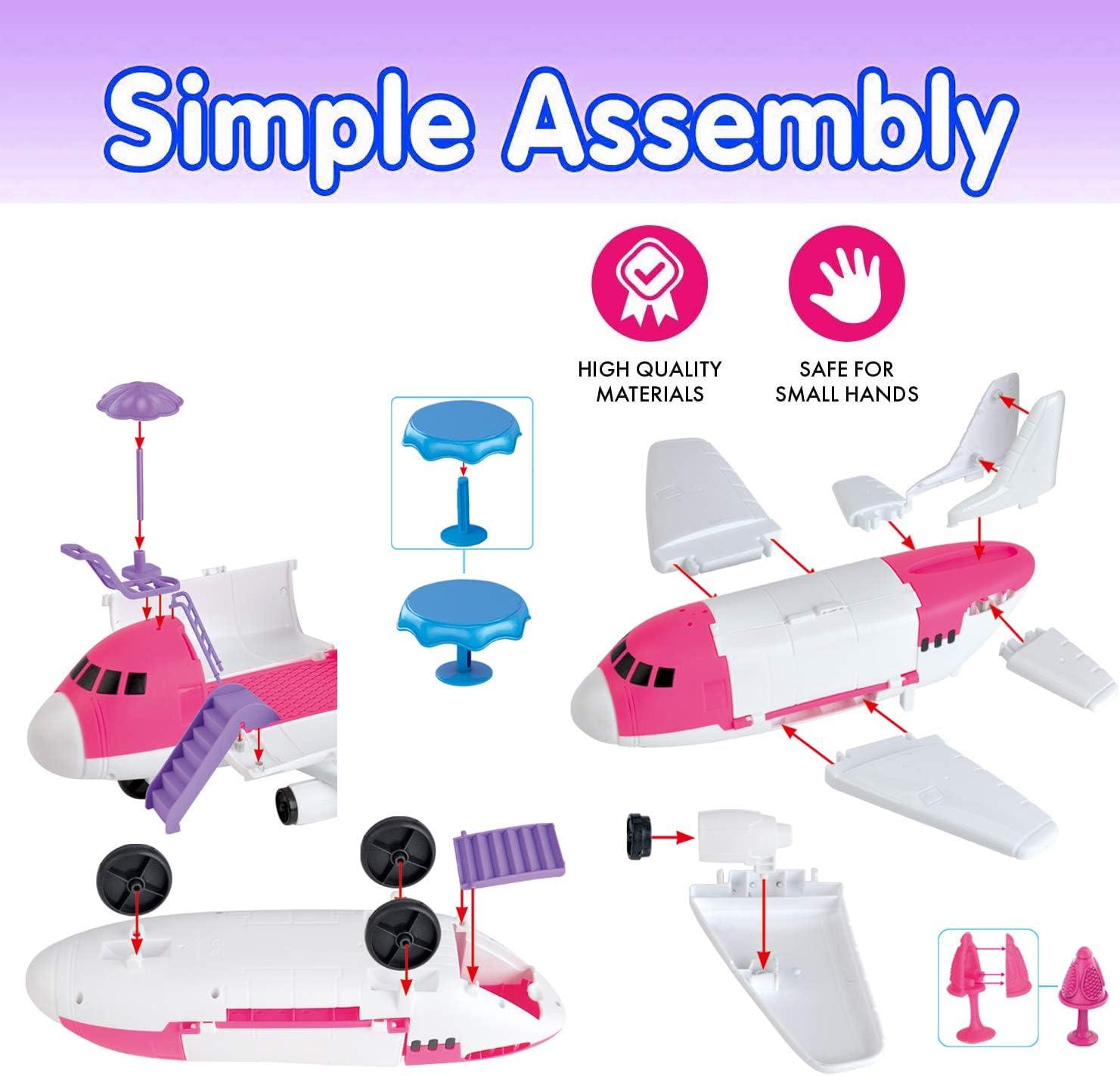 image:imagePink Airplane Toy Private Jet Transport Cargo Vehicle Big Large Aircraft Plane with Figures and Beauty Accessories Pretend Playset for Toddler Girls