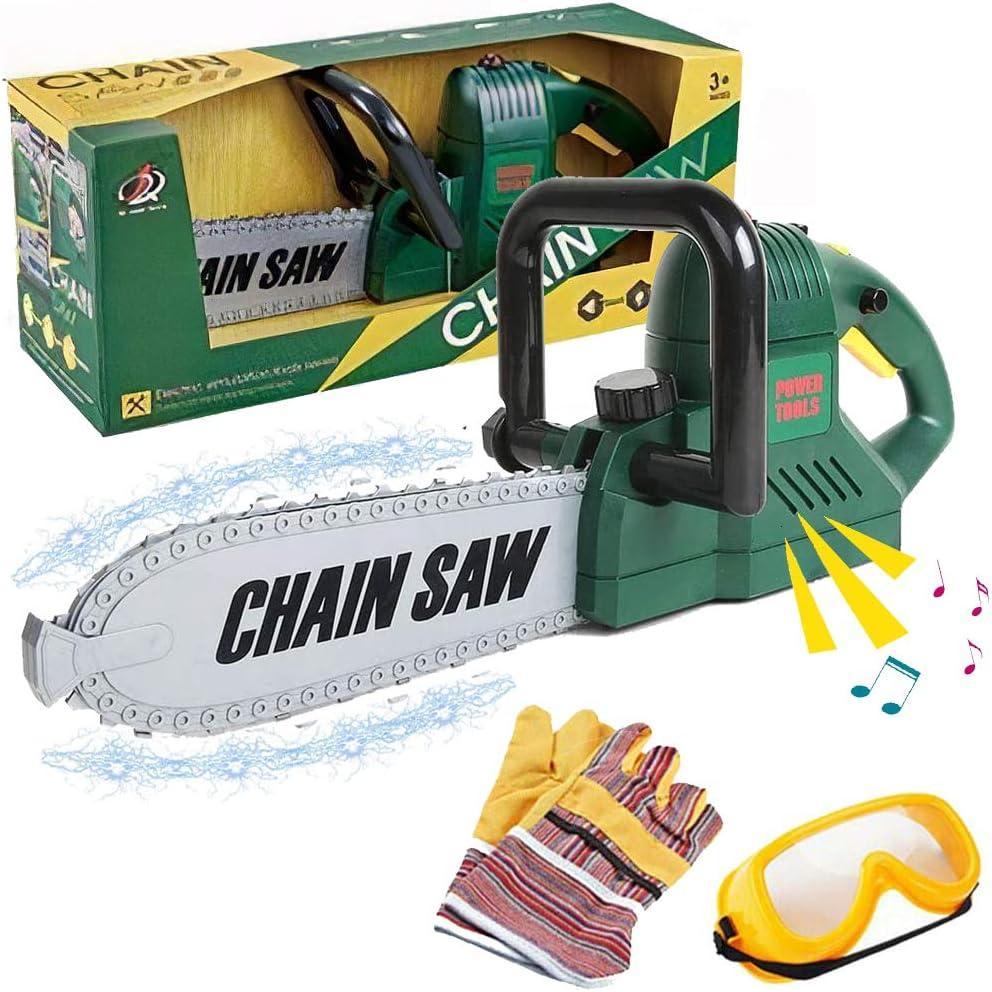 image:imageKids Electric Chainsaw Toy Tool Pretend Play Set with Safety Goggles Work Gloves Rotating Chain and Realistic Sound Effects