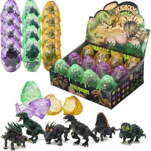 Liberty Imports 12 Pack Dinosaur Puzzle Monster Figurines in Hatching Eggs, 3D Buildable Dino Action Figures with Movable Joints – Realistic Jurassic Toys for Kids Party Favors & Gifts
