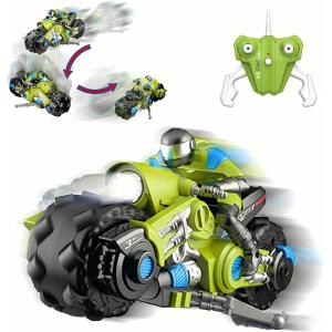 Liberty Imports 2.4Ghz RC Motorcycle Remote Control Stunt Drift Bike Racing Vehicle – 1/10 R/C High Speed Cyclone Motorbike and Riding Figure with 360° Spinning Wheels Action (Blue)(Green)
