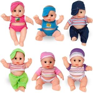 Liberty Imports 6 Pack – Baby Dolls Cute Little Vinyl 8″ Infant Dolls, Mini Nursery Toys for Girls, Kids Toddlers – Bulk Gift Bundle Party Favors Supplies