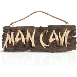 Man Cave Hanging Wall Sign – Rustic Wooden Wall Plaque Decor for Mancave, Cool Novelty Gift for Men