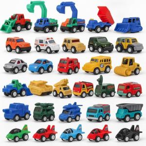 36 Pieces Pull Back Cars and Trucks Toy Set – Mini Pocket Vehicles, Fighter Jets, Construction, Race Cars & Military Toys – Bulk Party Favors, Stocking Stuffers (Assorted)