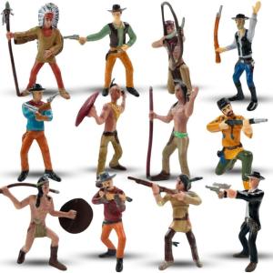 Liberty Imports 12 PCS Cowboy and Indian Figures, Mini Wild West and Native American Toy Figurines with Realistic Details, Western Cake Toppers, Party Favors for Kids