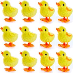 Liberty Imports 12 Pack Wind-Up Chicks – Fluffy Jumping Chicken Ducklings Bulk Wind Up Novelty Easter Party Favors Kids Toys (Chickens)(Chickens)