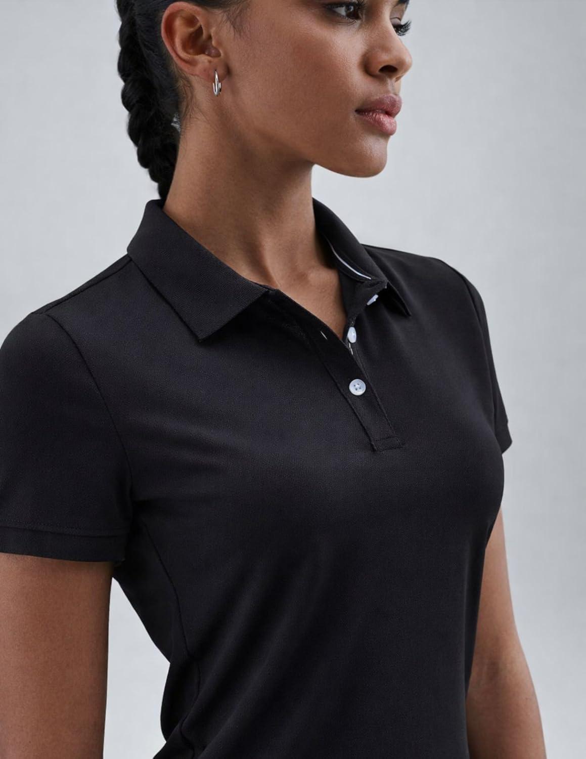 image:image3 Pack Womens Athletic Dry Fit Polo Shirts Wicking Short Sleeve Collared Golf T Shirt Tennis TopsBlack