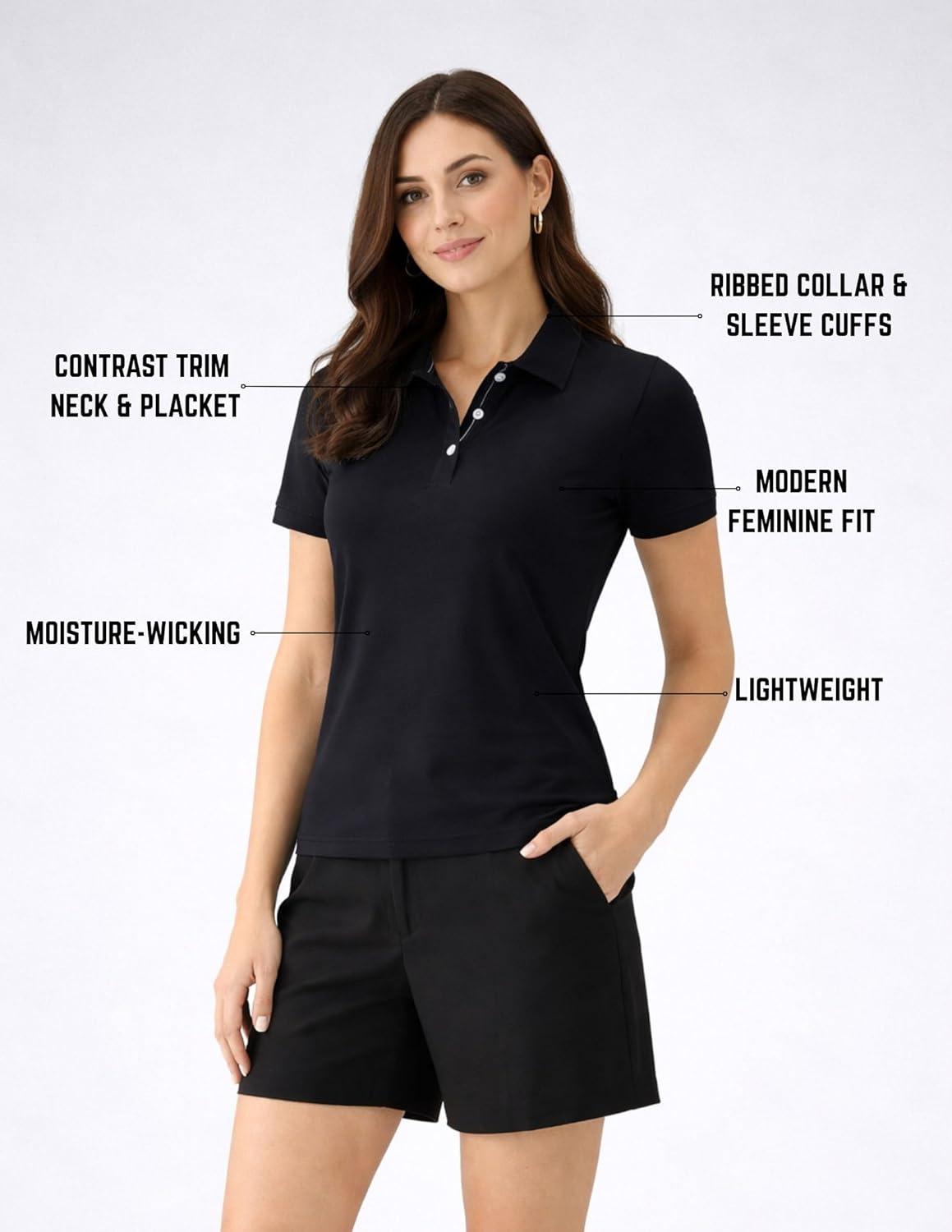 image:image3 Pack Womens Athletic Dry Fit Polo Shirts Wicking Short Sleeve Collared Golf T Shirt Tennis TopsBlack