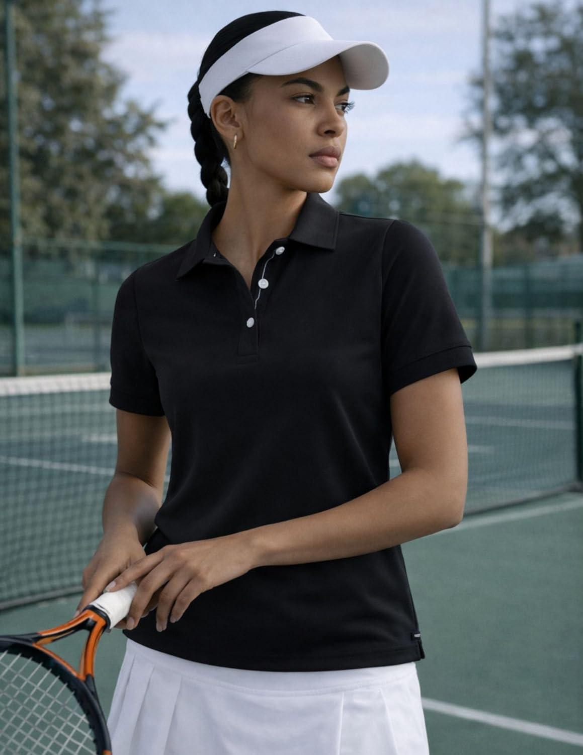 image:image3 Pack Womens Athletic Dry Fit Polo Shirts Wicking Short Sleeve Collared Golf T Shirt Tennis TopsBlack
