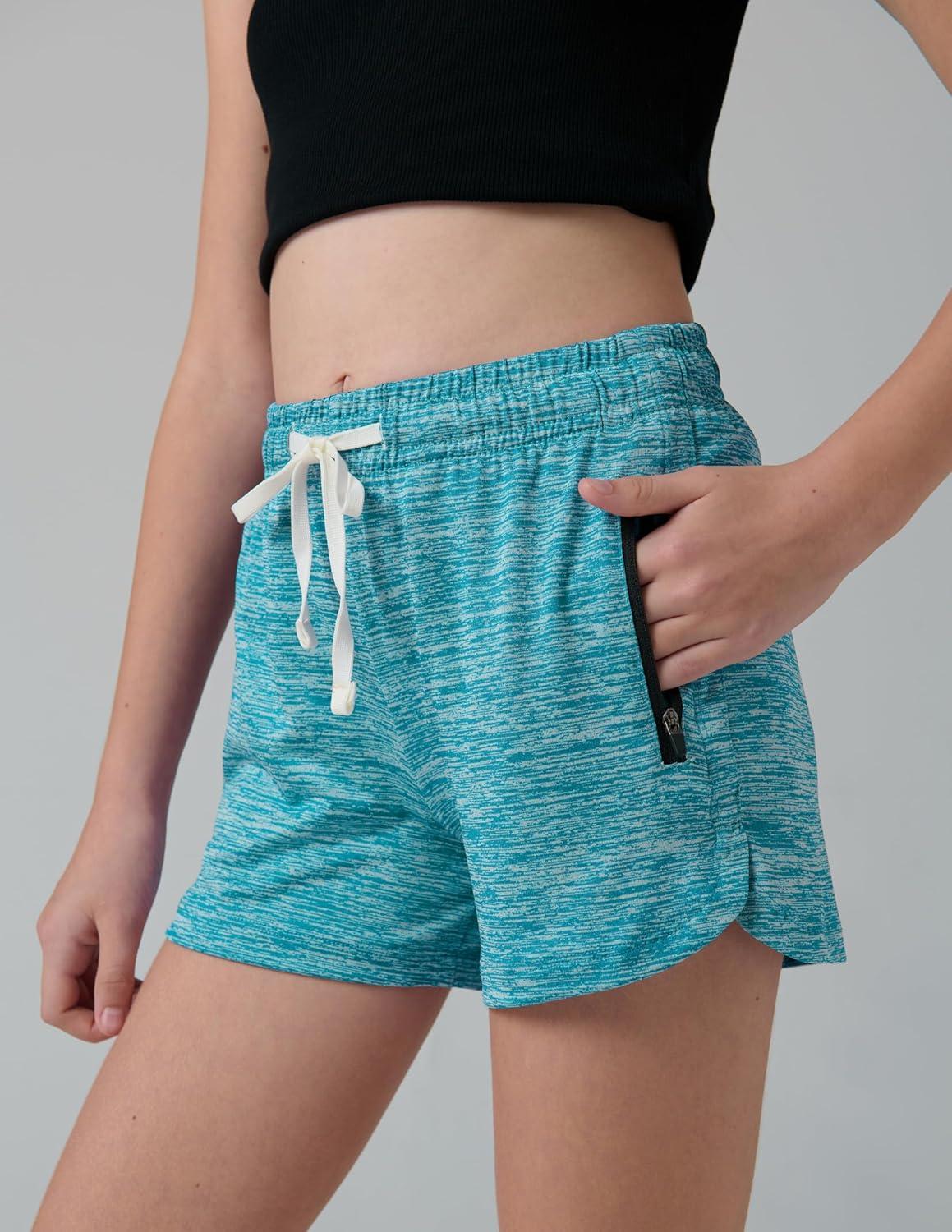 image:image4 Pack Youth Girls Athletic Shorts 3 Girls Soccer Shorts Kids Workout Gym Clothes Activewear Apparel with Zipper PocketsBlueNavyBlackLavender