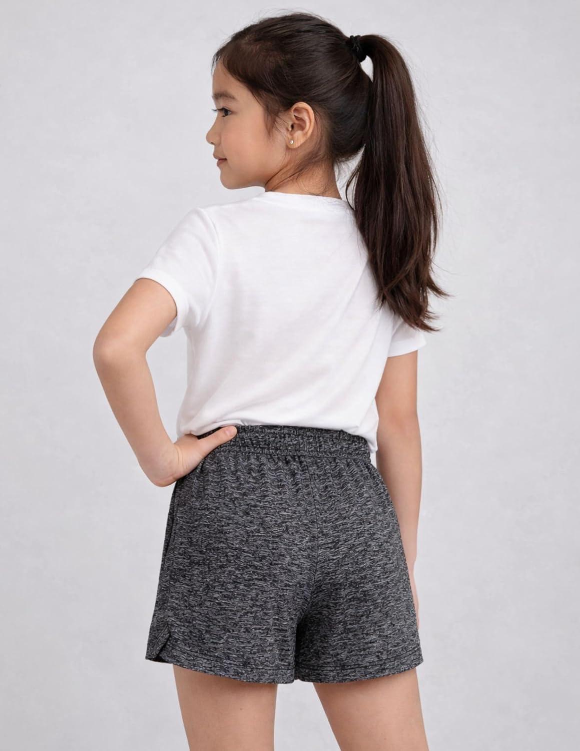 image:image4 Pack Youth Girls Athletic Shorts 3 Girls Soccer Shorts Kids Workout Gym Clothes Activewear Apparel with Zipper PocketsGrayBlackPinkLavender