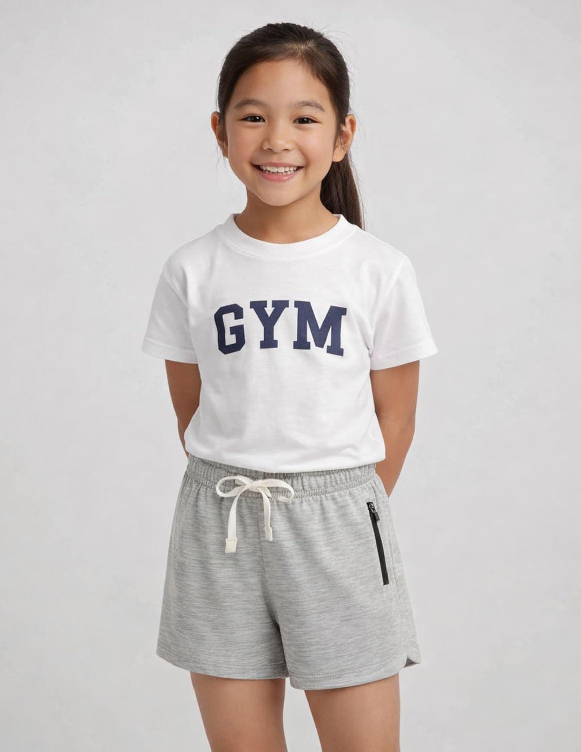 image:image4 Pack Youth Girls Athletic Shorts 3 Girls Soccer Shorts Kids Workout Gym Clothes Activewear Apparel with Zipper PocketsGrayBlackPinkLavender