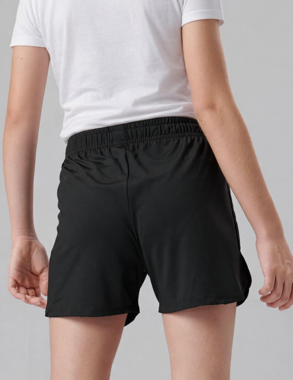 image:image4 Pack Youth Girls Athletic Shorts 3 Girls Soccer Shorts Kids Workout Gym Clothes Activewear Apparel with Zipper PocketsRainbow Mist Coral Gradient Lavender Black