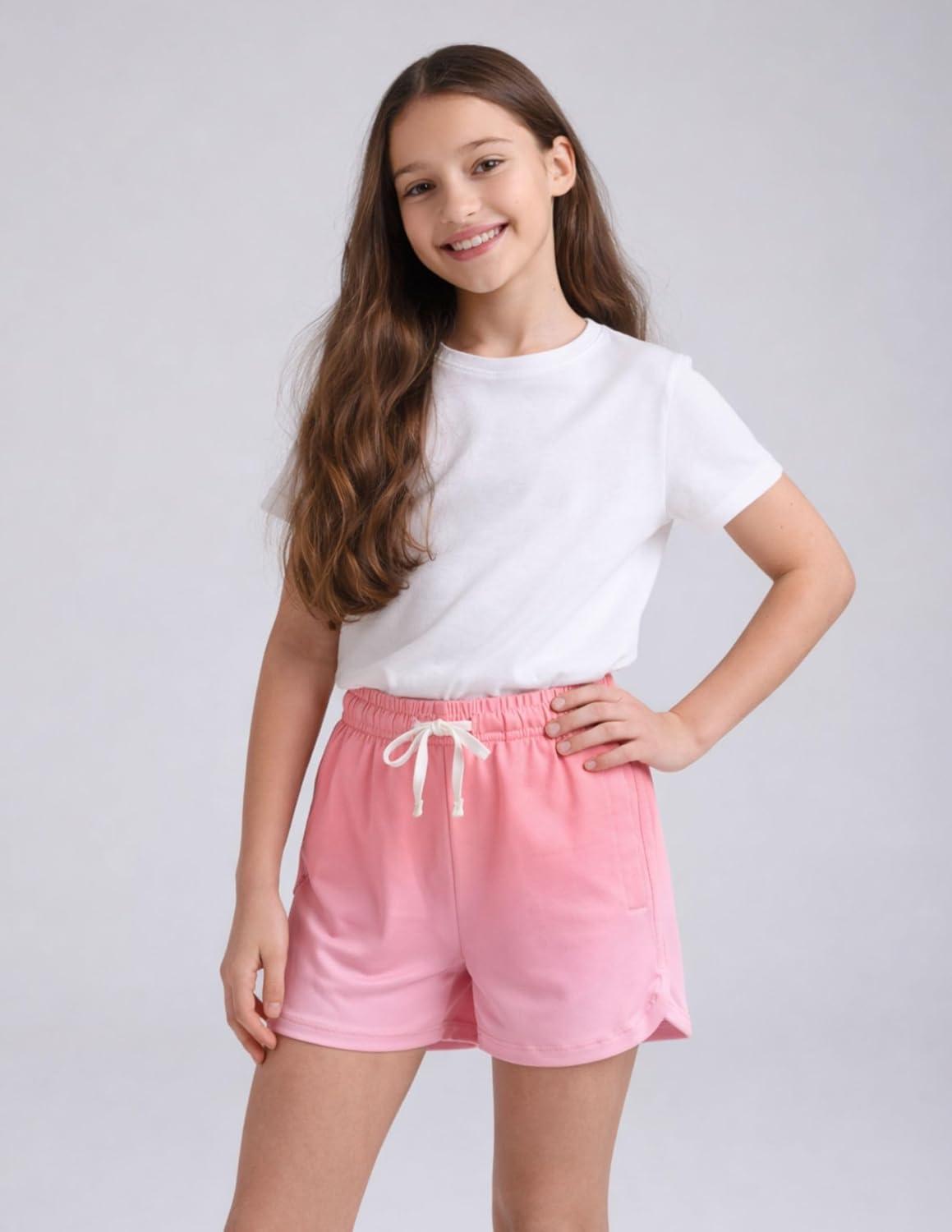 image:image4 Pack Youth Girls Athletic Shorts 3 Girls Soccer Shorts Kids Workout Gym Clothes Activewear Apparel with Zipper PocketsRainbow Mist Coral Gradient Lavender Black