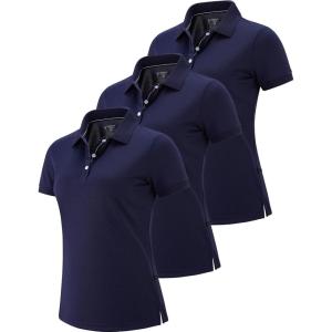 3 Pack Women’s Athletic Dry Fit Polo Shirts, Wicking Short Sleeve Collared Golf T Shirt Tennis Tops(Navy/Navy/Navy)