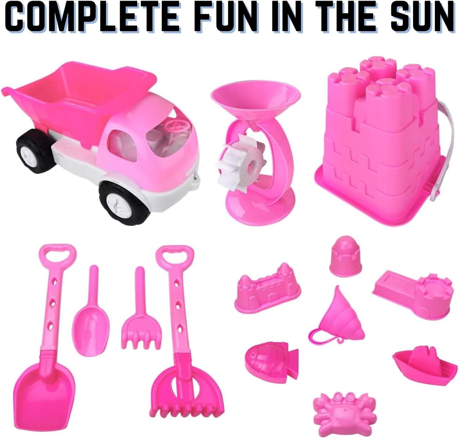 image:imageLiberty Imports 14 PCS Pink Sand Toys Princess Castle Beach Play Set for Girls with Dump Truck Sandwheel Bucket Play Tools and Sand Molds Imaginative Playset for Kids Toddlers