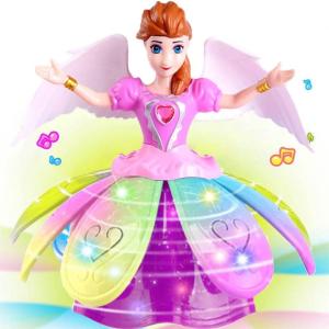 Liberty Imports Princess Musical Dancing Angel Doll with 3D LED Lights, Music and 360° Spinning – Bump and Go Electric Musical Fairy Girl Toy for Kids