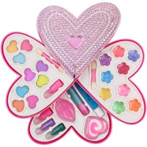 Petite Girls Heart Shaped Cosmetics Play Set – Kids Makeup Kit for Girls, Washable Toddler Pretend Play Makeup Set