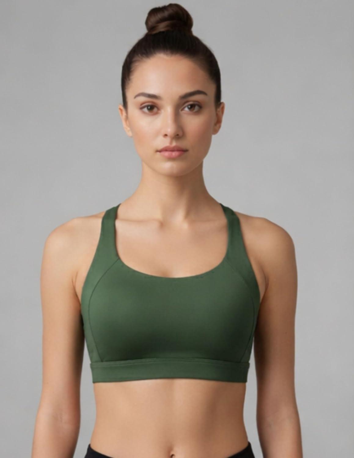 image:image2Pack High Impact Sports Bra for Women Sewnin Pads Molded Cups Adjustable Straps for Running Gym WorkoutBlackOlive Green
