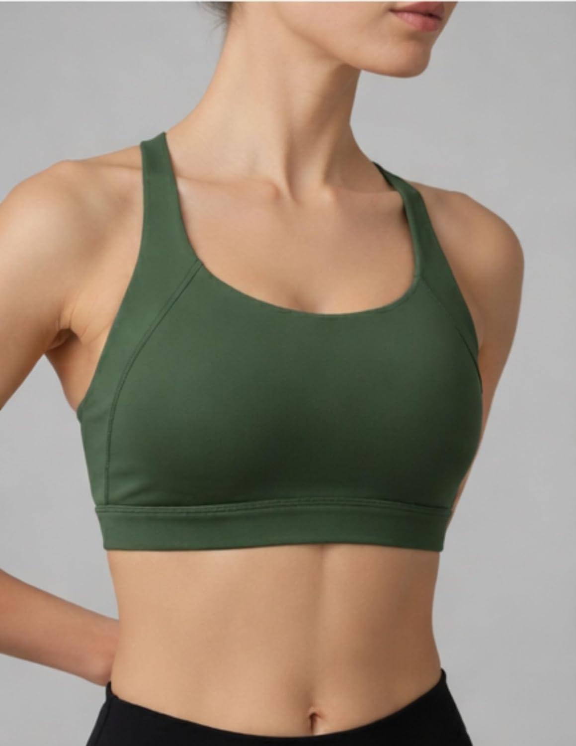 image:image2Pack High Impact Sports Bra for Women Sewnin Pads Molded Cups Adjustable Straps for Running Gym WorkoutBlackOlive Green
