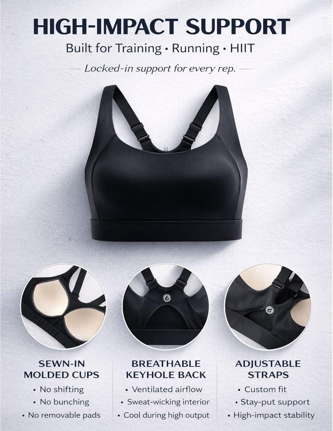 image:image2Pack High Impact Sports Bra for Women Sewnin Pads Molded Cups Adjustable Straps for Running Gym WorkoutBlackPlum