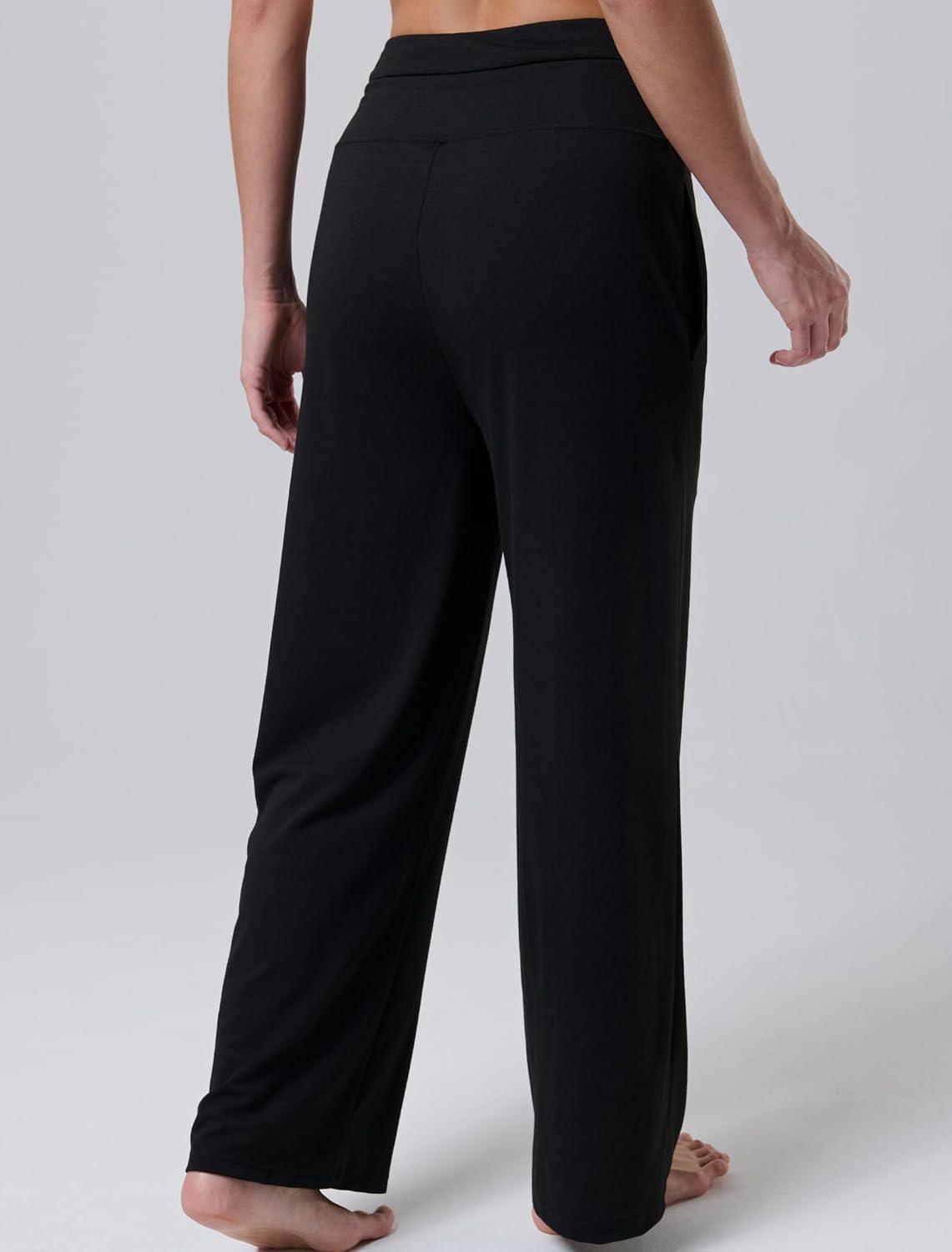 image:imageLiberty Pro Petite Womens Pajama Pants 26 Inseam Lightweight Ankle Length Wide Leg High Waisted Lounge Pants with PocketsBlack